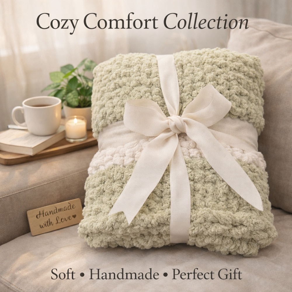Handmade Green and Cream Blanket